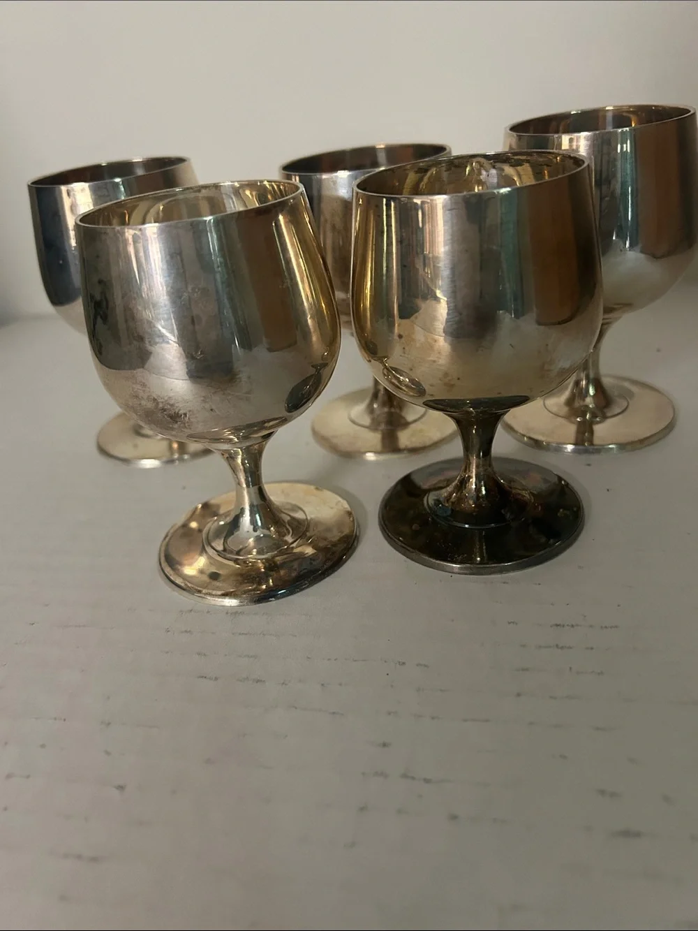 Vintage Mid Century Silver Plated  Mini Aperitif Goblet Snifters set of 5